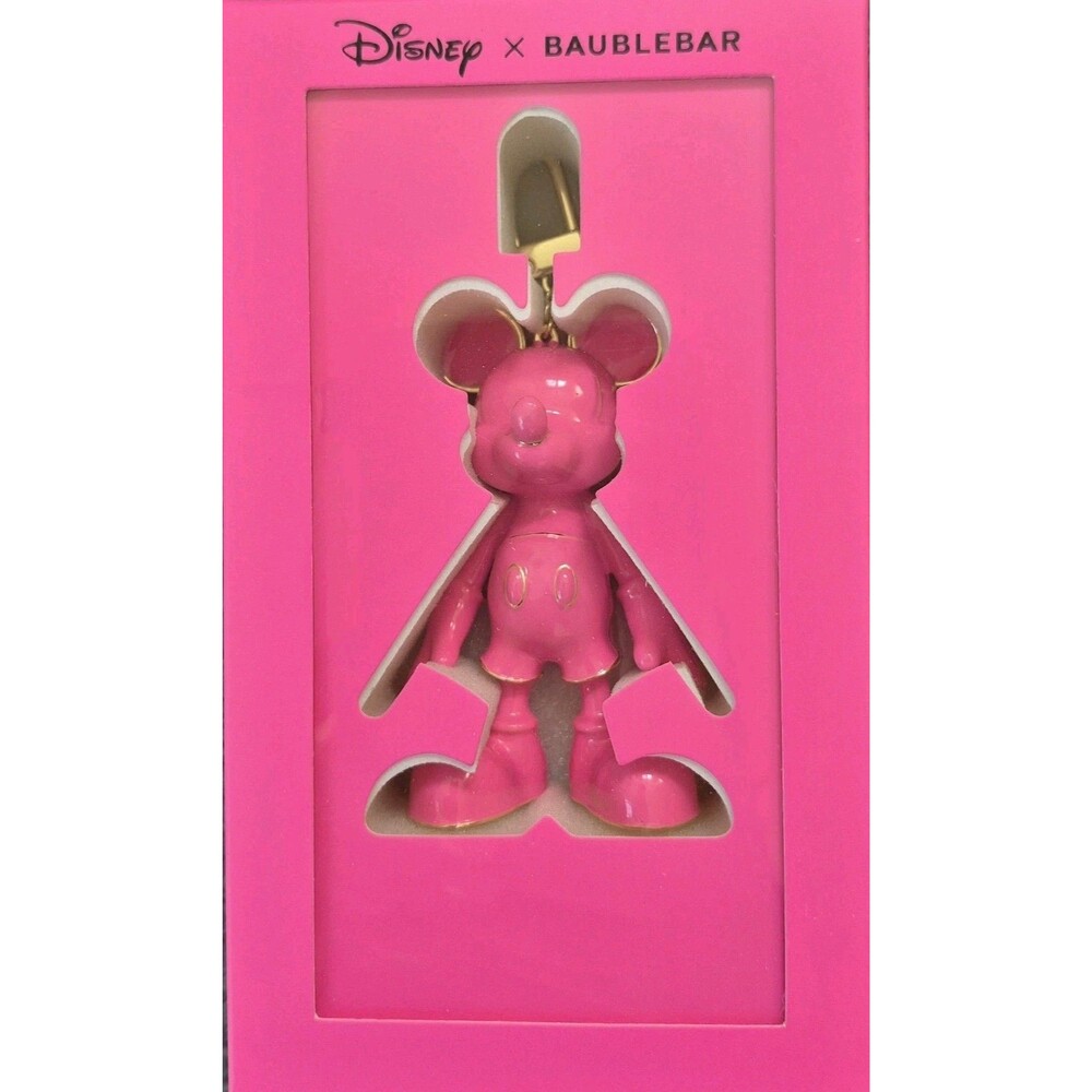Disney Baublebar Mickey Mouse Enamel Keychain Bag Charm Hot Pink Keyring New